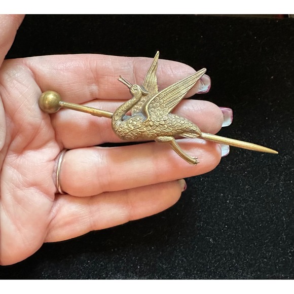 Antique Victorian Stork Bird Brooch 3.5" - Picture 4 of 6